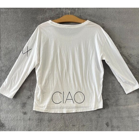 Armani Exchange AX Pima Cotton Ciao White T Shirt 3/4 Sleeve Basic Womens Sz M - Picture 1 of 9